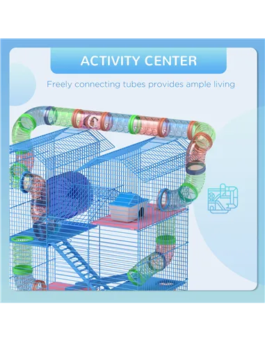 PawHut 5 Tier Hamster Cage Carrier Habitat with Exercise Wheels Tunnel Tube Water Bottle Dishes House Ladder for Dwarf Mice, Blu