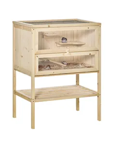 PawHut Wooden Hamster Cage with Storage Shelf, Small Animal Exercise Play House with Openable Top, for Hamsters, Gerbils, 60 x 4