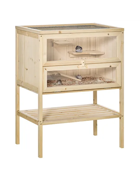 PawHut Wooden Hamster Cage with Storage Shelf, Small Animal Exercise Play House with Openable Top, for Hamsters, Gerbils, 60 x 4