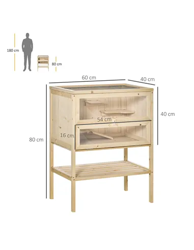 PawHut Wooden Hamster Cage with Storage Shelf, Small Animal Exercise Play House with Openable Top, for Hamsters, Gerbils, 60 x 4