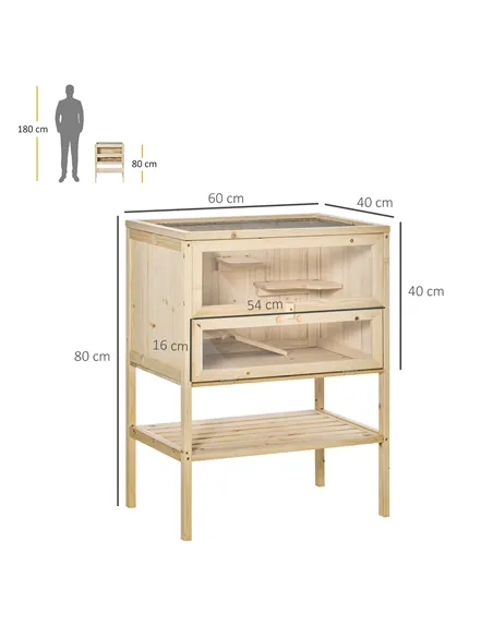 PawHut Wooden Hamster Cage with Storage Shelf, Small Animal Exercise Play House with Openable Top, for Hamsters, Gerbils, 60 x 4