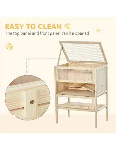 PawHut Wooden Hamster Cage with Storage Shelf, Small Animal Exercise Play House with Openable Top, for Hamsters, Gerbils, 60 x 4