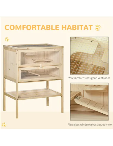 PawHut Wooden Hamster Cage with Storage Shelf, Small Animal Exercise Play House with Openable Top, for Hamsters, Gerbils, 60 x 4