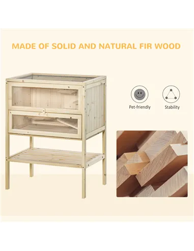 PawHut Wooden Hamster Cage with Storage Shelf, Small Animal Exercise Play House with Openable Top, for Hamsters, Gerbils, 60 x 4