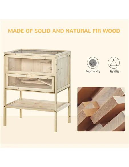 PawHut Wooden Hamster Cage with Storage Shelf, Small Animal Exercise Play House with Openable Top, for Hamsters, Gerbils, 60 x 4