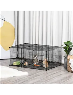 PawHut Pet Playpen DIY Small Animal Cage Metal Fence with Door, 22 Pieces, for Bunny Chinchilla Hedgehog Guinea Pig 2