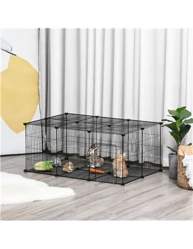 PawHut Pet Playpen DIY Small Animal Cage Metal Fence with Door, 22 Pieces, for Bunny Chinchilla Hedgehog Guinea Pig