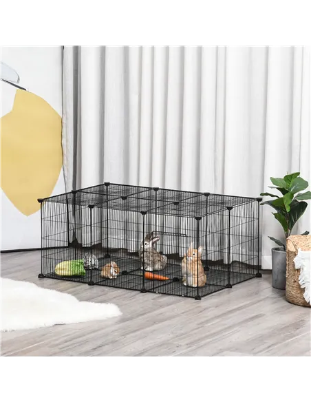 PawHut Pet Playpen DIY Small Animal Cage Metal Fence with Door, 22 Pieces, for Bunny Chinchilla Hedgehog Guinea Pig