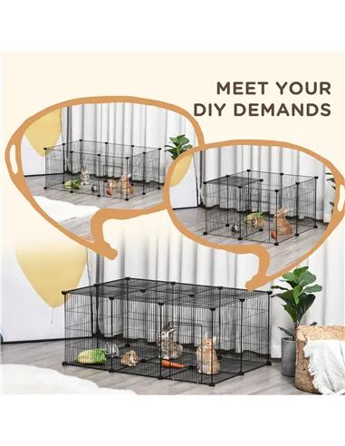 PawHut Pet Playpen DIY Small Animal Cage Metal Fence with Door, 22 Pieces, for Bunny Chinchilla Hedgehog Guinea Pig
