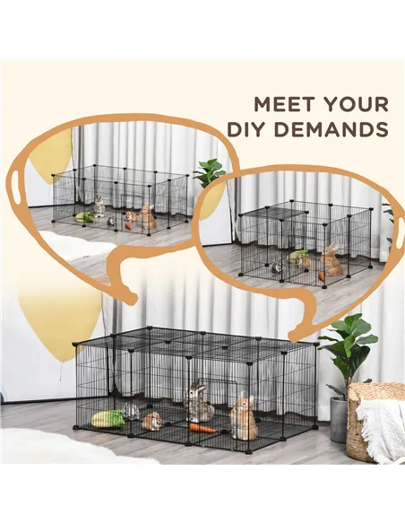 PawHut Pet Playpen DIY Small Animal Cage Metal Fence with Door, 22 Pieces, for Bunny Chinchilla Hedgehog Guinea Pig