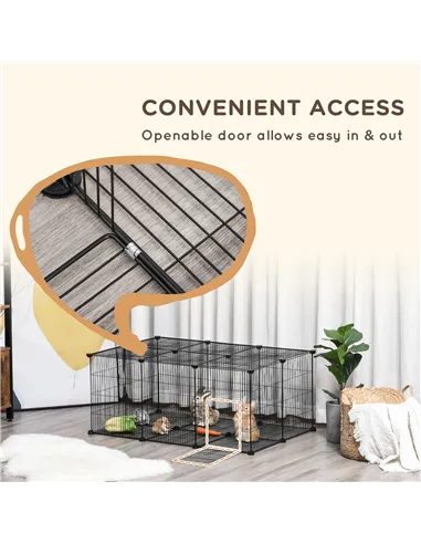 PawHut Pet Playpen DIY Small Animal Cage Metal Fence with Door, 22 Pieces, for Bunny Chinchilla Hedgehog Guinea Pig