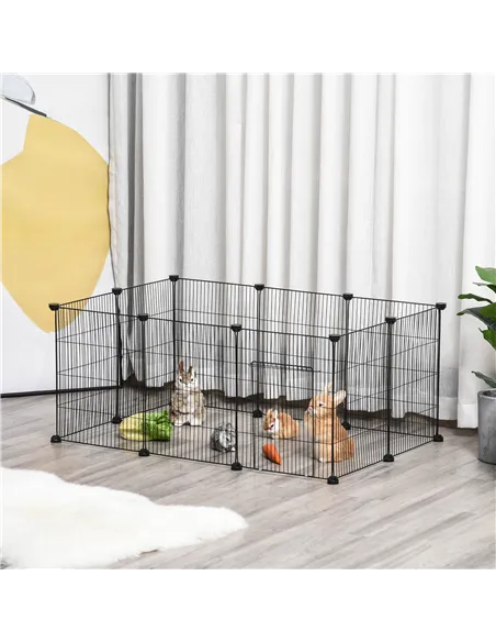 PawHut Pet Playpen DIY Small Animal Cage Metal Fence with Door, 22 Pieces, for Bunny Chinchilla Hedgehog Guinea Pig