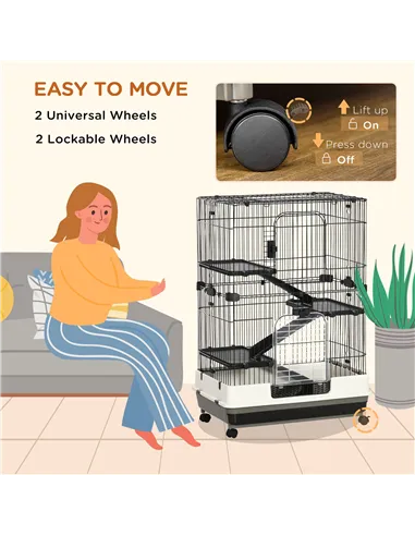 PawHut Four-Tier Small Animal Cage, for Bunnies, Ferrets, Chinchillas w/ Wheels, Tray - Black