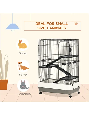 PawHut Four-Tier Small Animal Cage, for Bunnies, Ferrets, Chinchillas w/ Wheels, Tray - Black