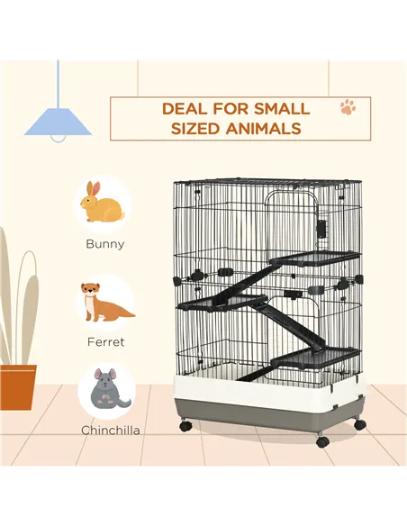 PawHut Four-Tier Small Animal Cage, for Bunnies, Ferrets, Chinchillas w/ Wheels, Tray - Black