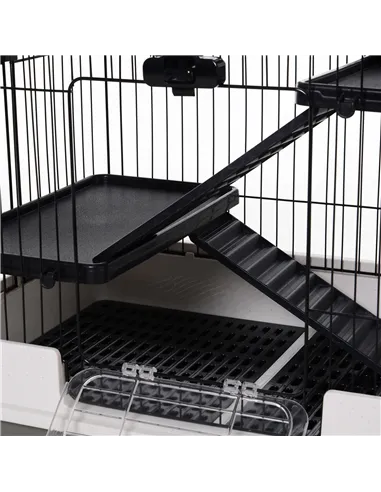 PawHut Four-Tier Small Animal Cage, for Bunnies, Ferrets, Chinchillas w/ Wheels, Tray - Black