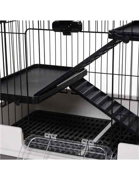 PawHut Four-Tier Small Animal Cage, for Bunnies, Ferrets, Chinchillas w/ Wheels, Tray - Black