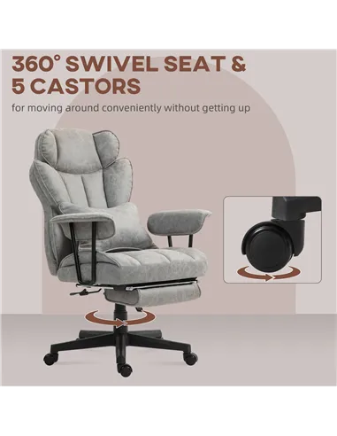 HOMCOM Executive Office Chair, Ergonomic Desk Chair with Foot Rest, Lumbar Support, Reclining Function and Wide Seat, Grey