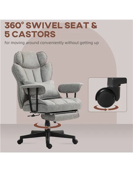 HOMCOM Executive Office Chair, Ergonomic Desk Chair with Foot Rest, Lumbar Support, Reclining Function and Wide Seat, Grey