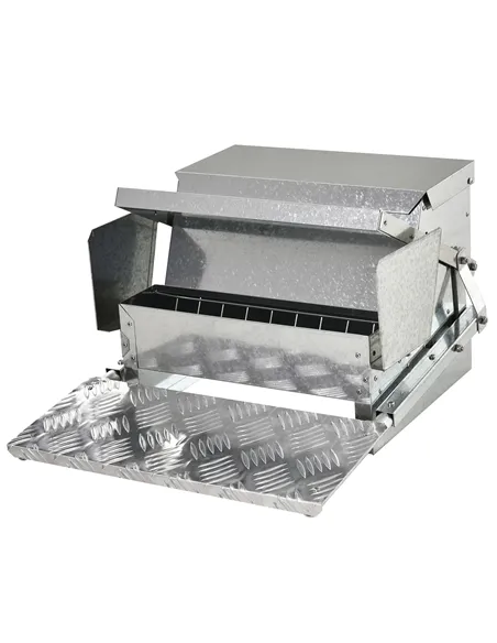 PawHut 11.5KG Automatic Chicken Poultry Feeder Rat Proof Treadle Self Opening with Galvanized Steel and Aluminium