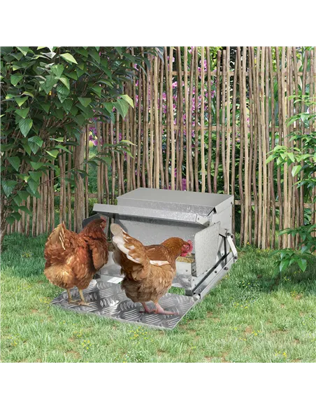 PawHut 11.5KG Automatic Chicken Poultry Feeder Rat Proof Treadle Self Opening with Galvanized Steel and Aluminium