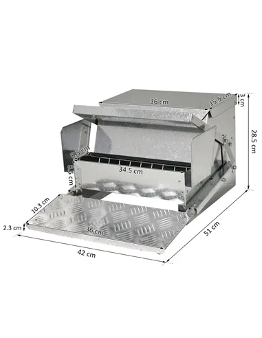 PawHut 11.5KG Automatic Chicken Poultry Feeder Rat Proof Treadle Self Opening with Galvanized Steel and Aluminium