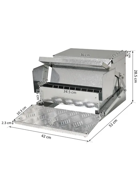 PawHut 11.5KG Automatic Chicken Poultry Feeder Rat Proof Treadle Self Opening with Galvanized Steel and Aluminium
