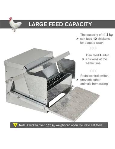 PawHut 11.5KG Automatic Chicken Poultry Feeder Rat Proof Treadle Self Opening with Galvanized Steel and Aluminium