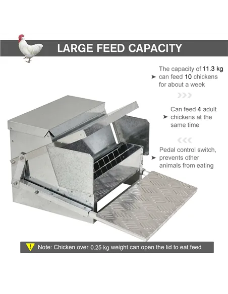 PawHut 11.5KG Automatic Chicken Poultry Feeder Rat Proof Treadle Self Opening with Galvanized Steel and Aluminium