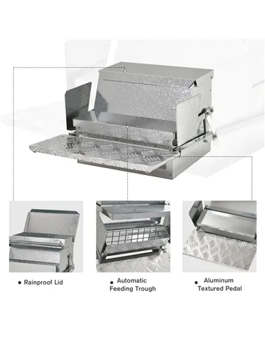 PawHut 11.5KG Automatic Chicken Poultry Feeder Rat Proof Treadle Self Opening with Galvanized Steel and Aluminium