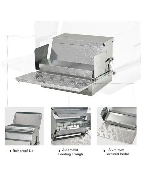 PawHut 11.5KG Automatic Chicken Poultry Feeder Rat Proof Treadle Self Opening with Galvanized Steel and Aluminium