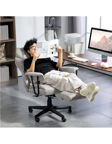HOMCOM Executive Office Chair, Ergonomic Desk Chair with Foot Rest, Lumbar Support, Reclining Function and Wide Seat, Grey