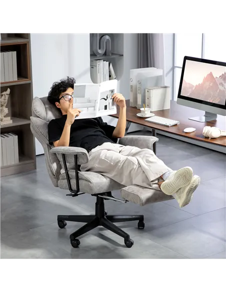 HOMCOM Executive Office Chair, Ergonomic Desk Chair with Foot Rest, Lumbar Support, Reclining Function and Wide Seat, Grey