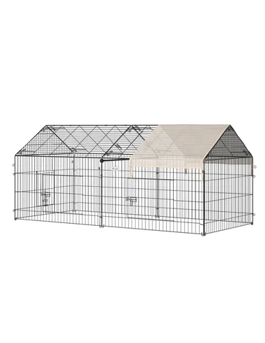 PawHut Metal Rabbit Run Playpen, Guinea Pig Cage, 220 x 103 x 103cm, Beige
