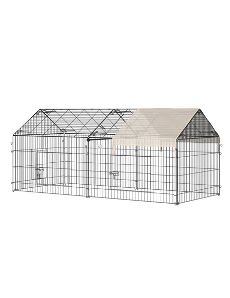 PawHut Metal Rabbit Run Playpen, Guinea Pig Cage, 220 x 103 x 103cm, Beige