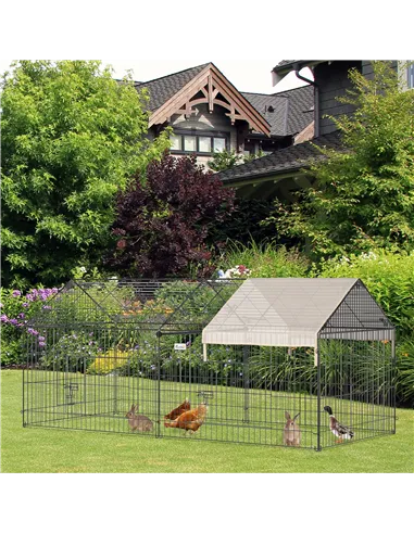 PawHut Metal Rabbit Run Playpen, Guinea Pig Cage, 220 x 103 x 103cm, Beige