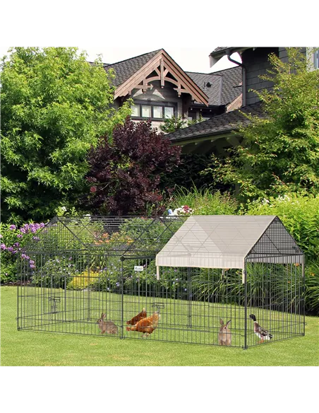 PawHut Metal Rabbit Run Playpen, Guinea Pig Cage, 220 x 103 x 103cm, Beige