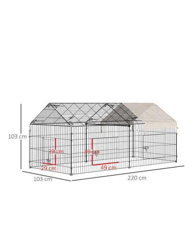 PawHut Metal Rabbit Run Playpen, Guinea Pig Cage, 220 x 103 x 103cm, Beige