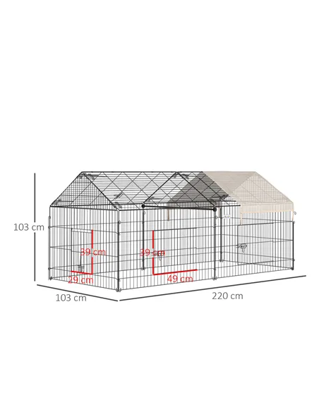PawHut Metal Rabbit Run Playpen, Guinea Pig Cage, 220 x 103 x 103cm, Beige
