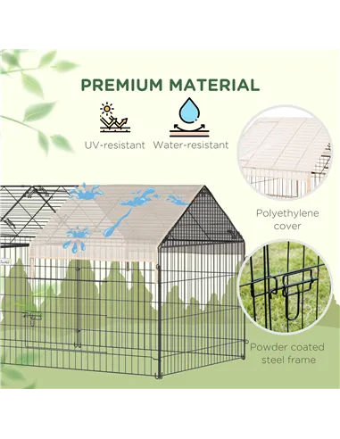 PawHut Metal Rabbit Run Playpen, Guinea Pig Cage, 220 x 103 x 103cm, Beige