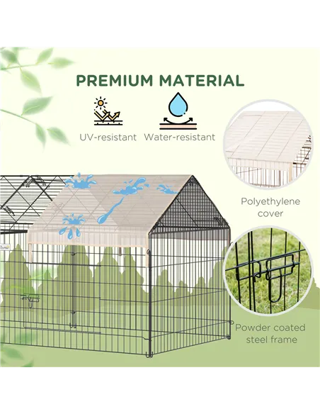 PawHut Metal Rabbit Run Playpen, Guinea Pig Cage, 220 x 103 x 103cm, Beige