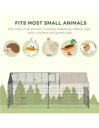 PawHut Metal Rabbit Run Playpen, Guinea Pig Cage, 220 x 103 x 103cm, Beige