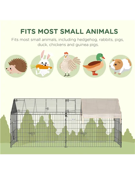 PawHut Metal Rabbit Run Playpen, Guinea Pig Cage, 220 x 103 x 103cm, Beige