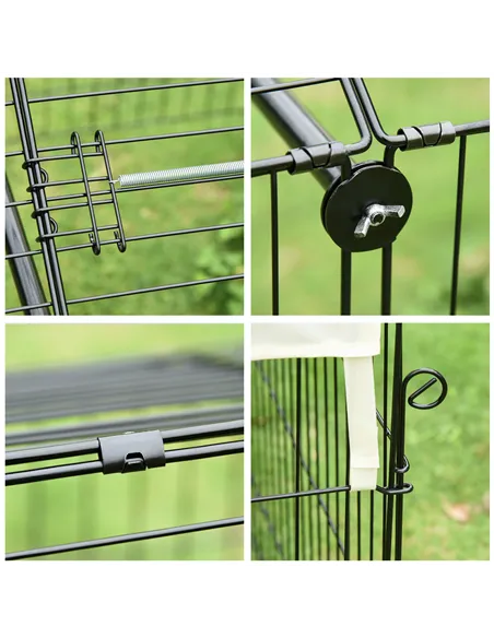 PawHut Metal Rabbit Run Playpen, Guinea Pig Cage, 220 x 103 x 103cm, Beige