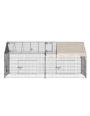 PawHut Metal Rabbit Run Playpen, Guinea Pig Cage, 220 x 103 x 103cm, Beige