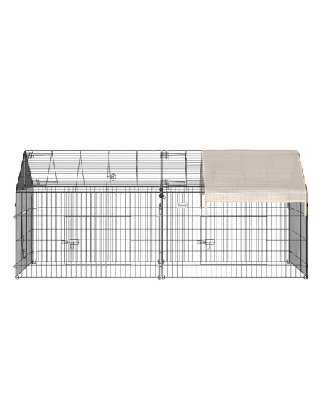 PawHut Metal Rabbit Run Playpen, Guinea Pig Cage, 220 x 103 x 103cm, Beige