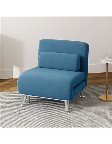 HOMCOM Single Velvet-Feel Sleeper Chair - Blue