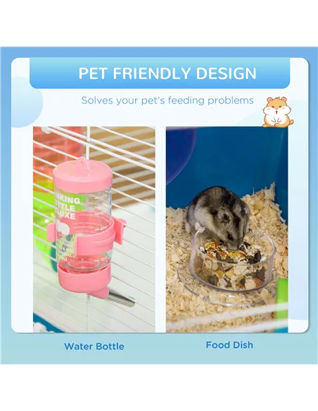 PawHut 5 Tier Hamster Cage, Gerbil Cage with Tube, Water Bottle, Exercise Wheel, Food Dish, 59L x 36W x 69H cm - Blue