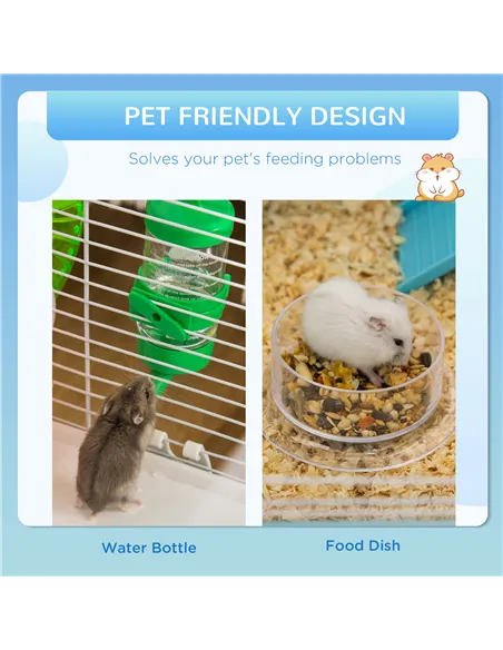 PawHut Hamster Cage, Gerbil Cage 3 Tier for Dwarf Hamster with Tube, Exercise Wheel, Water Bottle, Food Dish 59 x 36 x 47 cm- Bl
