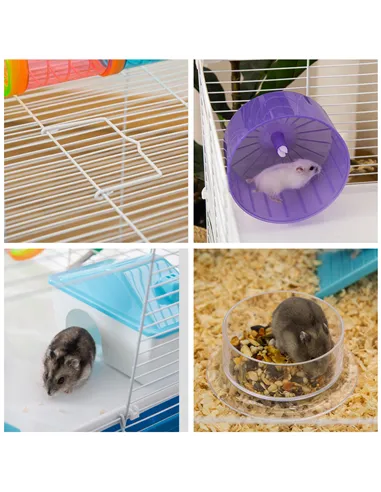 PawHut Hamster Cage, Gerbil Cage 3 Tier for Dwarf Hamster with Tube, Exercise Wheel, Water Bottle, Food Dish 59 x 36 x 47 cm- Bl